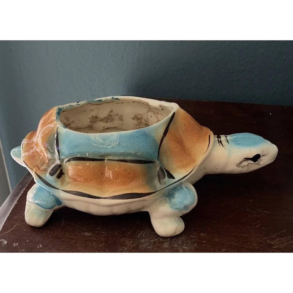 Southwestern Native American Ceramic Turtle Planter‎ 9” Nose To Tail x 5” Wide